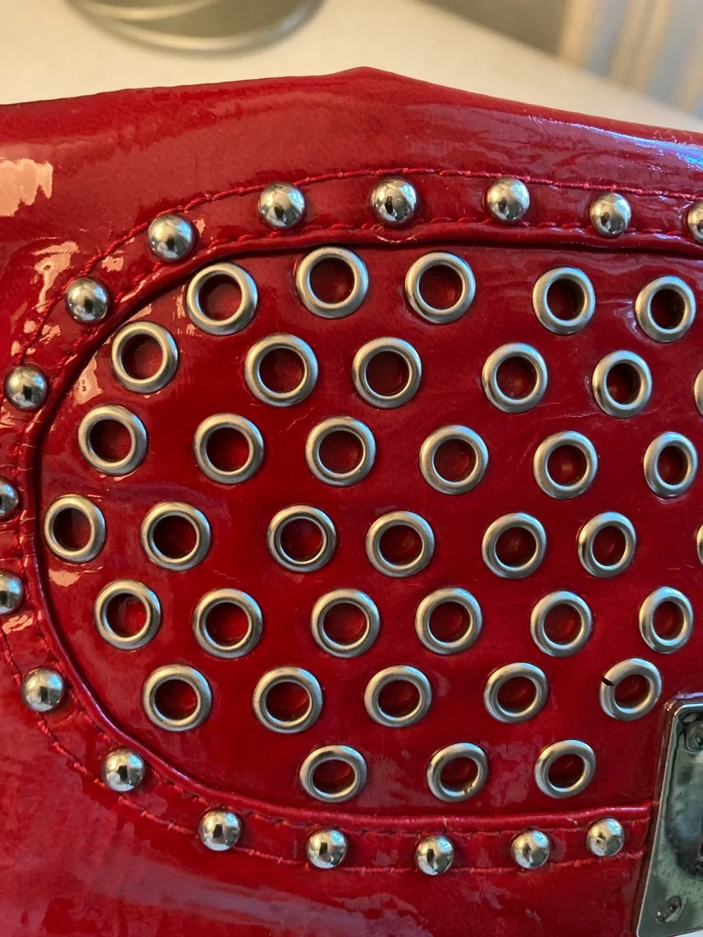 VTG Red Patent Wristlet Clutch with Stud & Grommet Detail - Picture 10 of 10